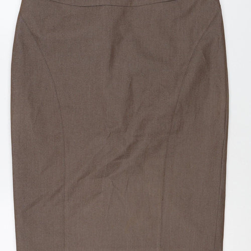 Next Women’s Brown UK 10 Pencil Knee Length Linen Blend Work Skirt