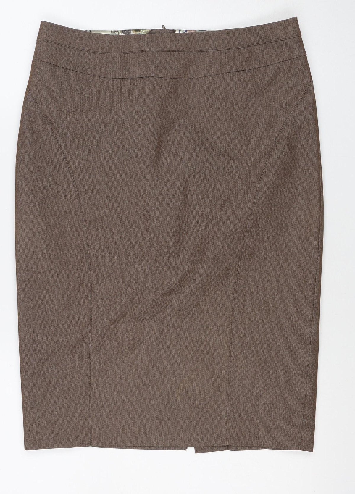 Next Women’s Brown UK 10 Pencil Knee Length Linen Blend Work Skirt