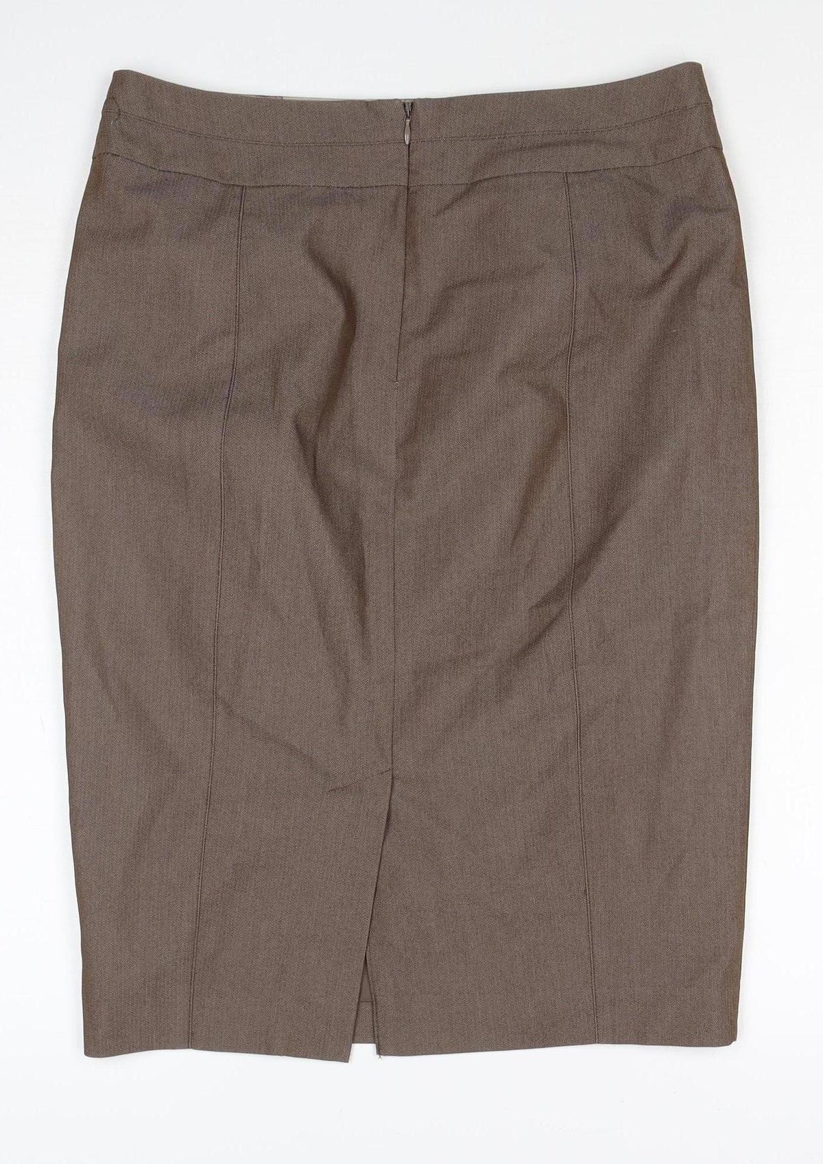 Next Women’s Brown UK 10 Pencil Knee Length Linen Blend Work Skirt