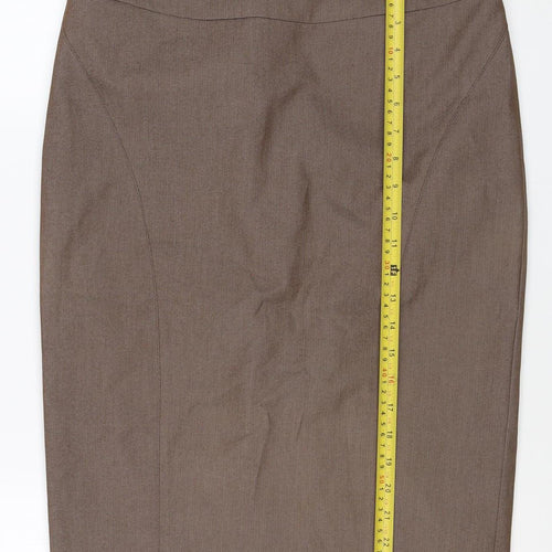 Next Women’s Brown UK 10 Pencil Knee Length Linen Blend Work Skirt