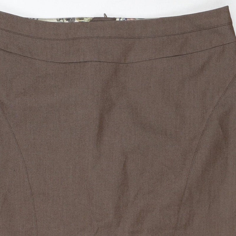 Next Women’s Brown UK 10 Pencil Knee Length Linen Blend Work Skirt