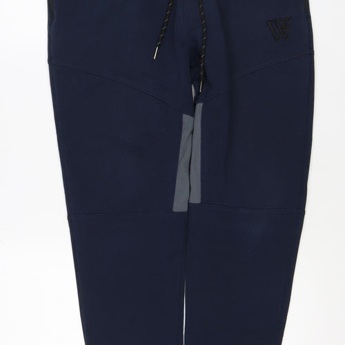 W Mens Blue M Jogger Track Pants Drawstring Reflective Zip Pockets