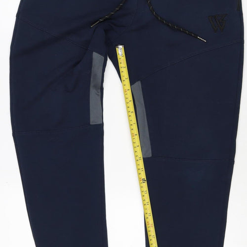 W Mens Blue M Jogger Track Pants Drawstring Reflective Zip Pockets