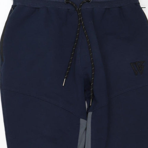 W Mens Blue M Jogger Track Pants Drawstring Reflective Zip Pockets