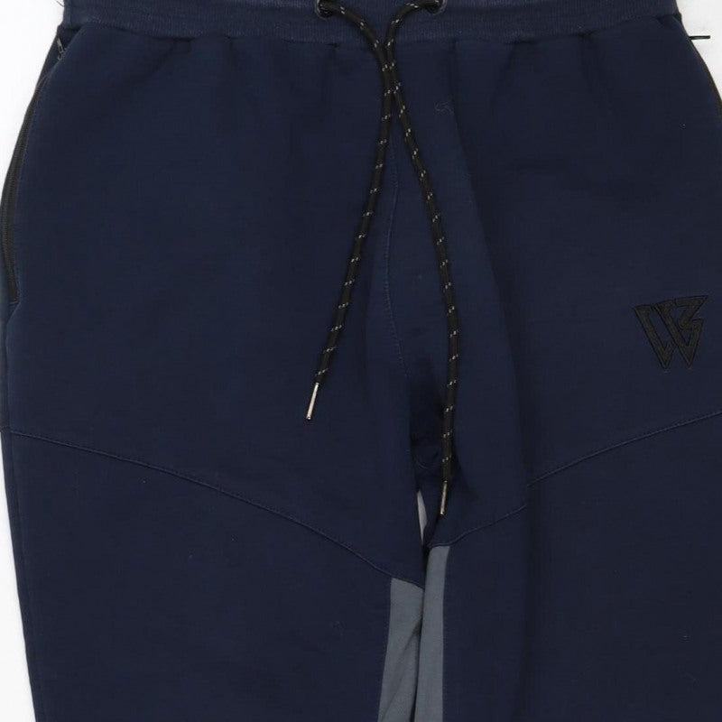 W Mens Blue M Jogger Track Pants Drawstring Reflective Zip Pockets