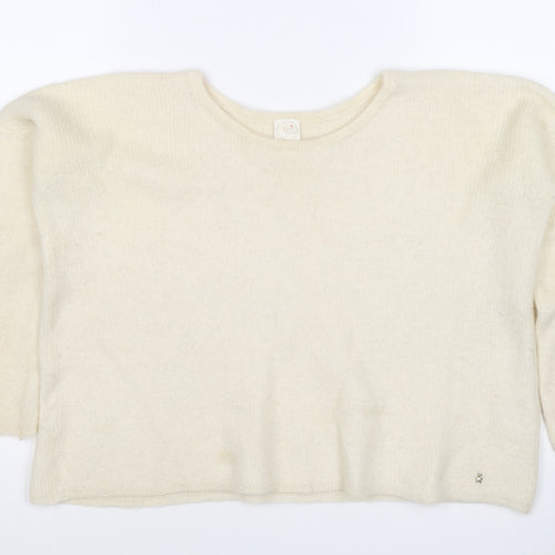 Petit Paris Women’s Ivory UK 12 Mohair Alpaca Knit Round Neck Jumper