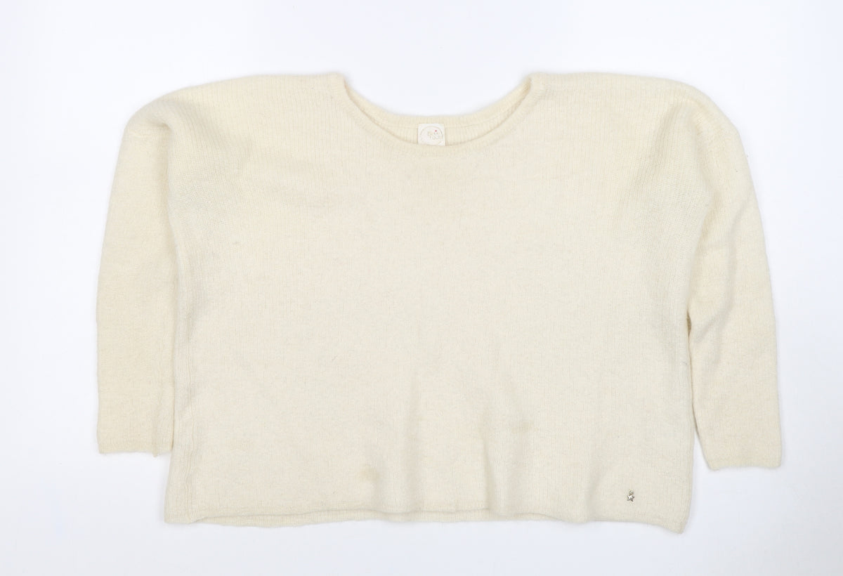 Petit Paris Women’s Ivory UK 12 Mohair Alpaca Knit Round Neck Jumper