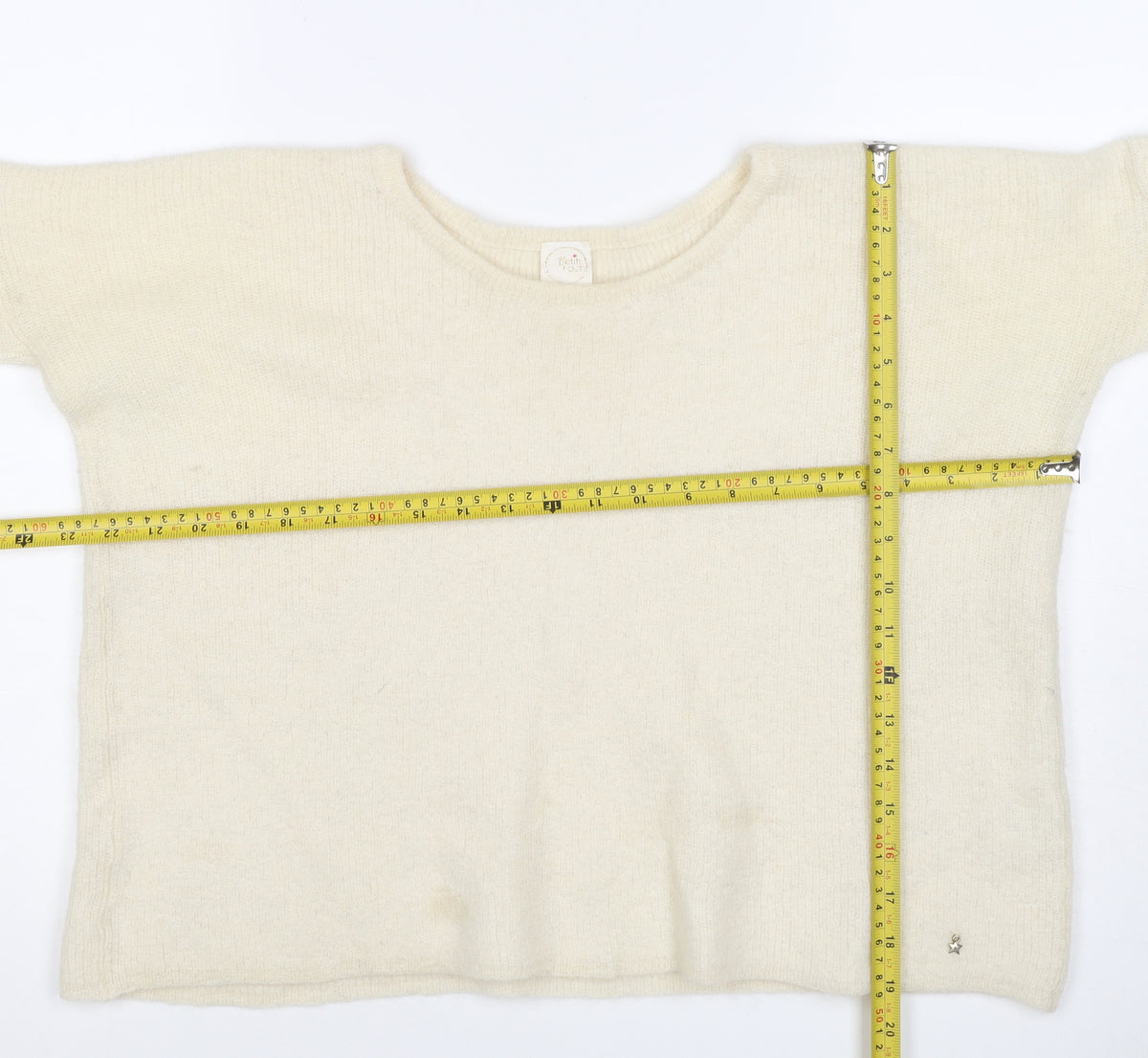 Petit Paris Women’s Ivory UK 12 Mohair Alpaca Knit Round Neck Jumper