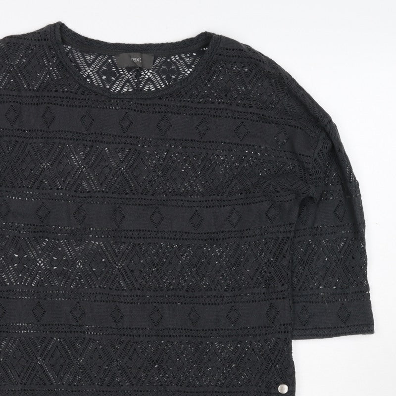 Next Women Black Size 10 Crochet Geometric 3/4 Sleeve Tunic Blouse