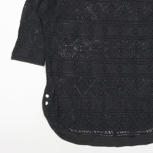 Next Women Black Size 10 Crochet Geometric 3/4 Sleeve Tunic Blouse