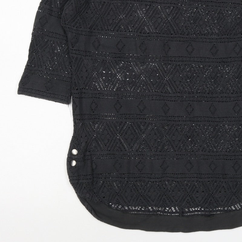 Next Women Black Size 10 Crochet Geometric 3/4 Sleeve Tunic Blouse