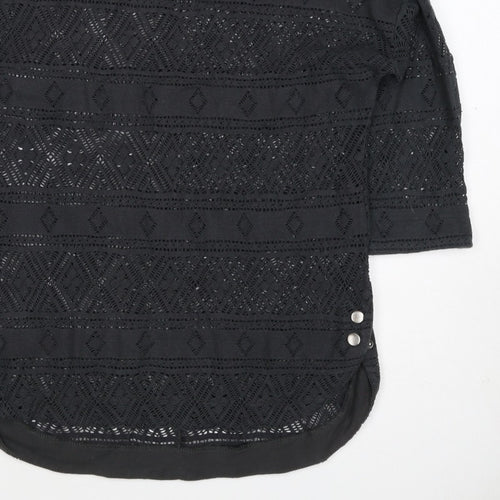 Next Women Black Size 10 Crochet Geometric 3/4 Sleeve Tunic Blouse