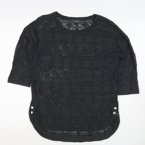 Next Women Black Size 10 Crochet Geometric 3/4 Sleeve Tunic Blouse
