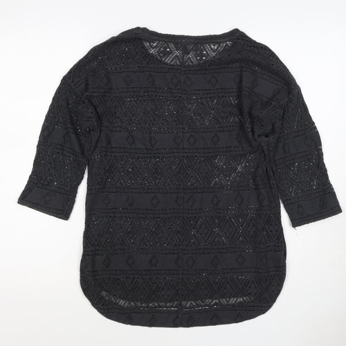 Next Women Black Size 10 Crochet Geometric 3/4 Sleeve Tunic Blouse