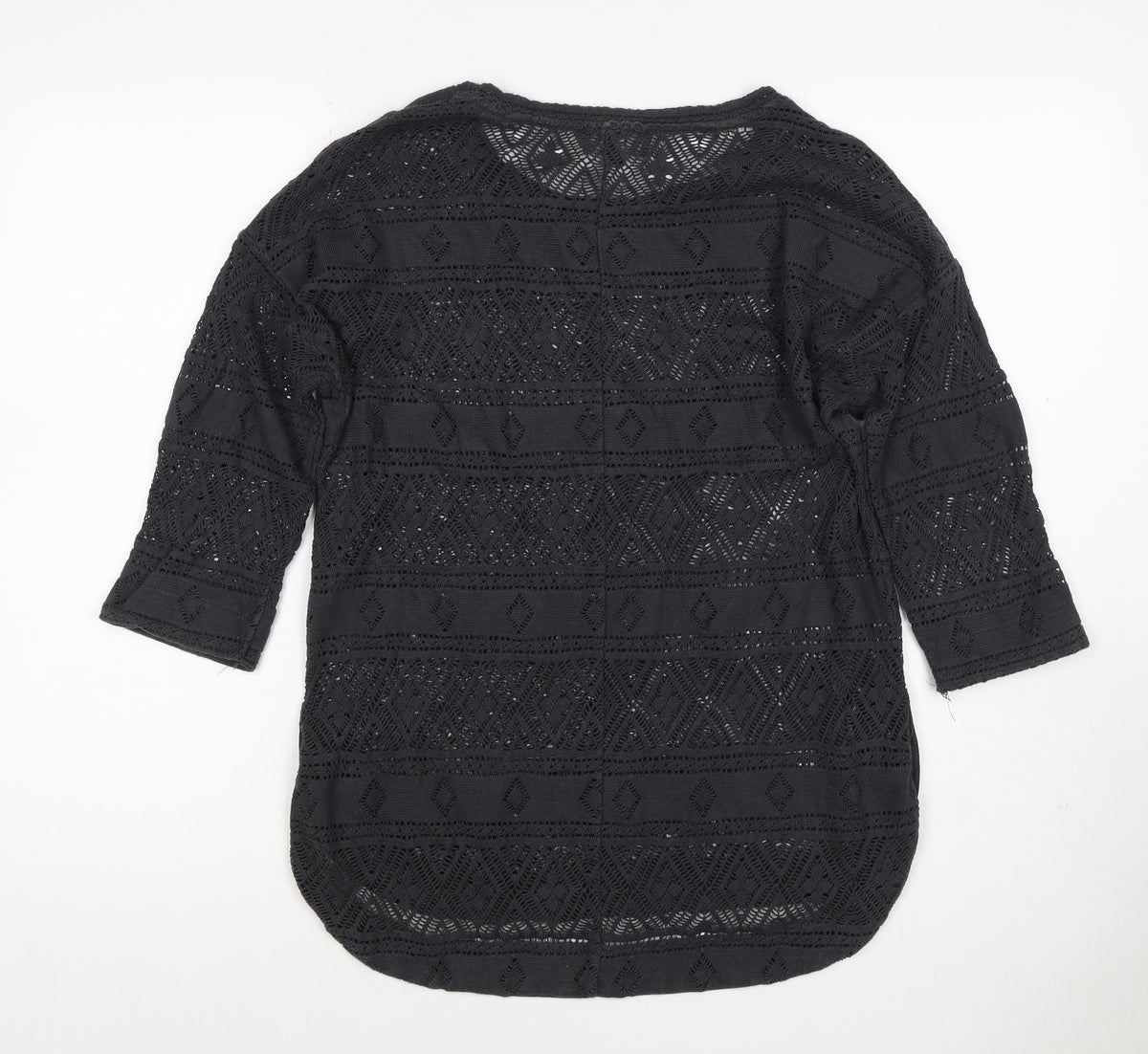 Next Women Black Size 10 Crochet Geometric 3/4 Sleeve Tunic Blouse