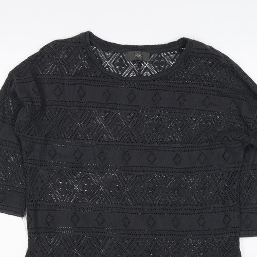 Next Women Black Size 10 Crochet Geometric 3/4 Sleeve Tunic Blouse