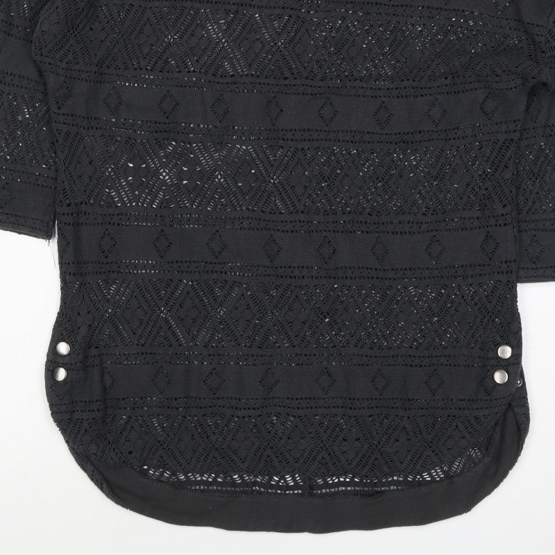 Next Women Black Size 10 Crochet Geometric 3/4 Sleeve Tunic Blouse