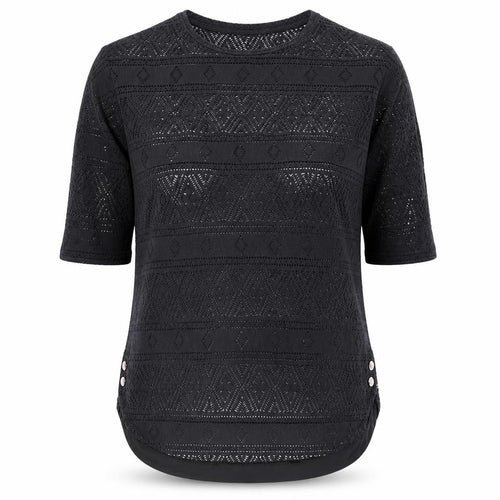 Next Women Black Size 10 Crochet Geometric 3/4 Sleeve Tunic Blouse