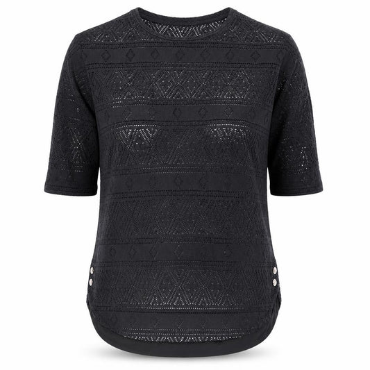 Next Women Black Size 10 Crochet Geometric 3/4 Sleeve Tunic Blouse