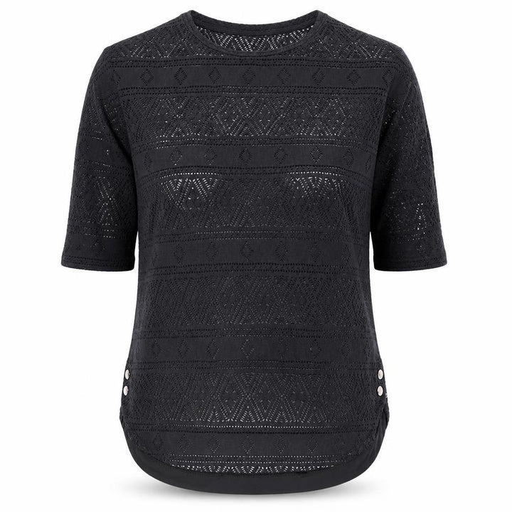 Next Women Black Size 10 Crochet Geometric 3/4 Sleeve Tunic Blouse