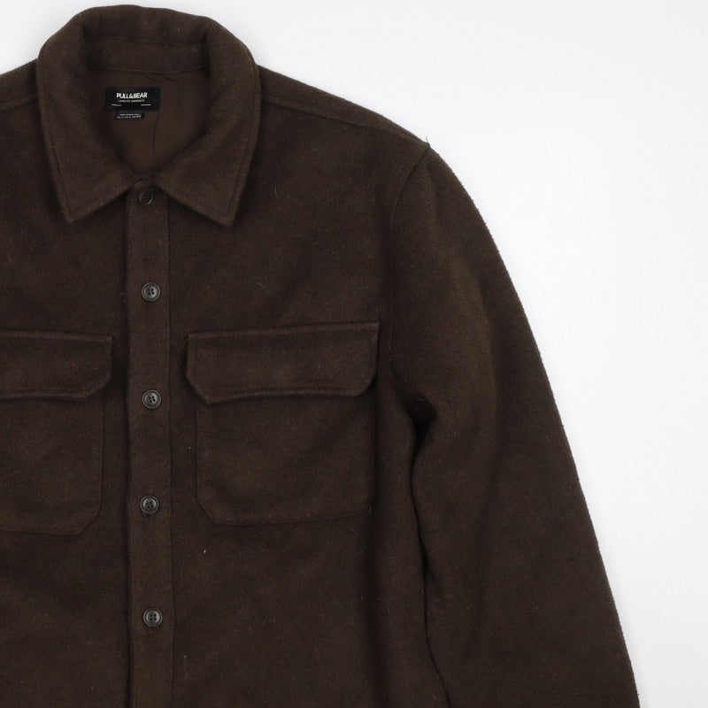 Pull&Bear Women Brown UK 12 Basic Button-Up Wool Blend Jacket