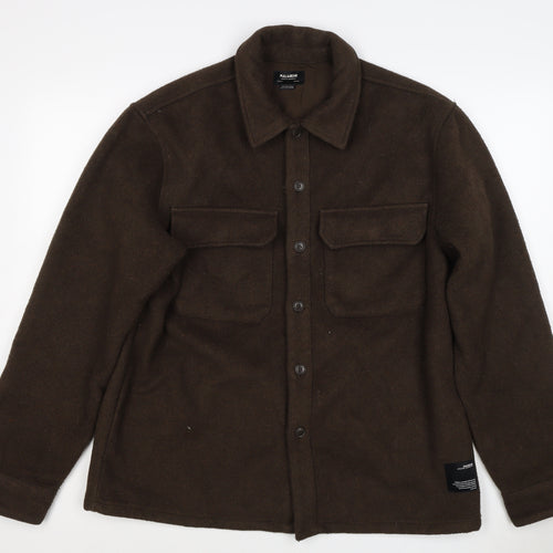 Pull&Bear Women Brown UK 12 Basic Button-Up Wool Blend Jacket