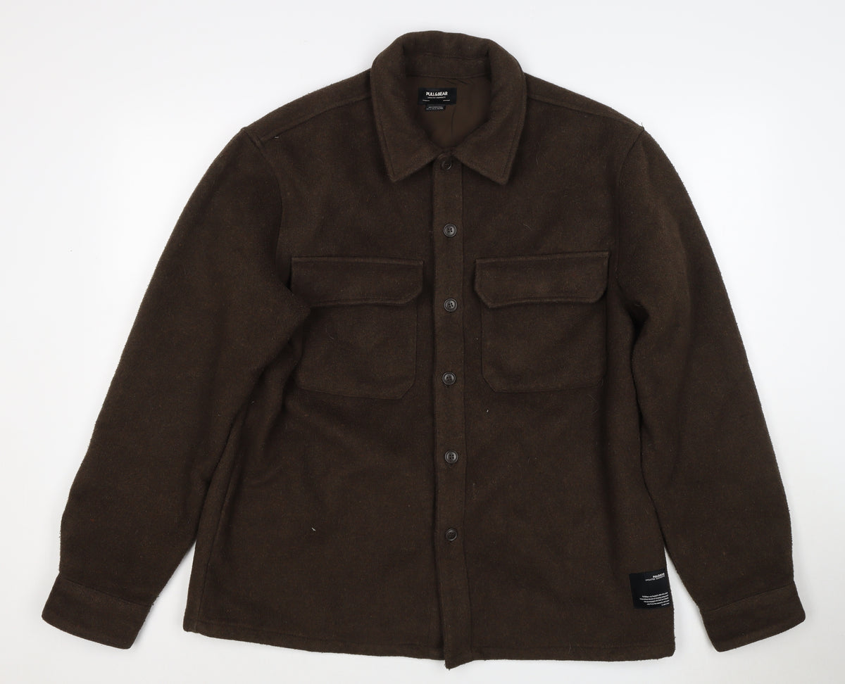Pull&Bear Women Brown UK 12 Basic Button-Up Wool Blend Jacket
