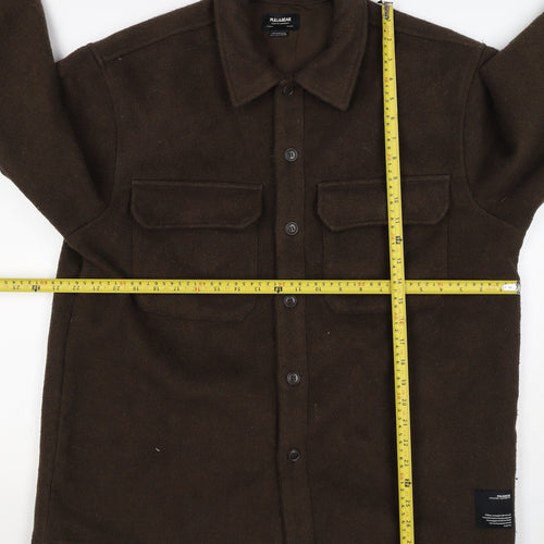 Pull&Bear Women Brown UK 12 Basic Button-Up Wool Blend Jacket