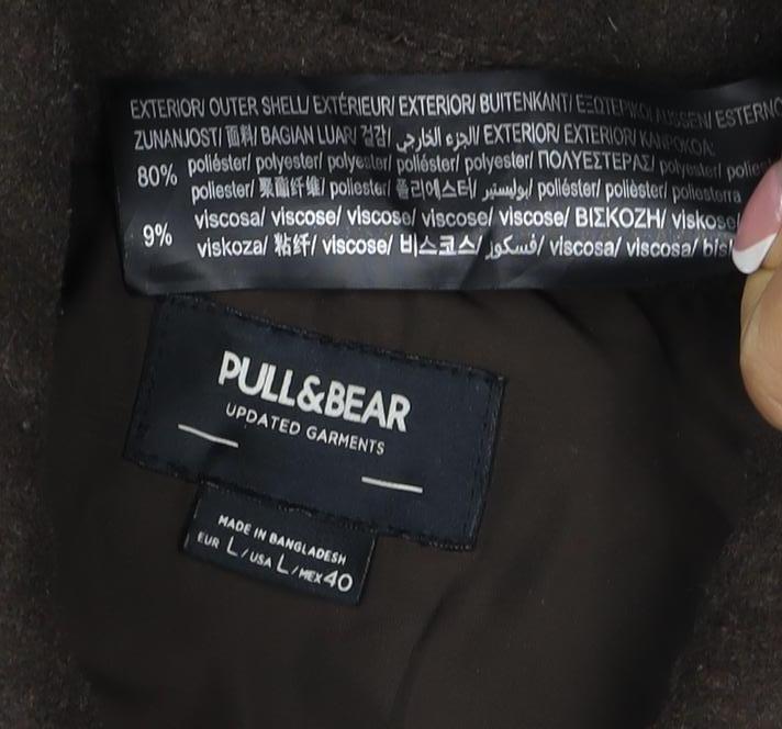 Pull&Bear Women Brown UK 12 Basic Button-Up Wool Blend Jacket