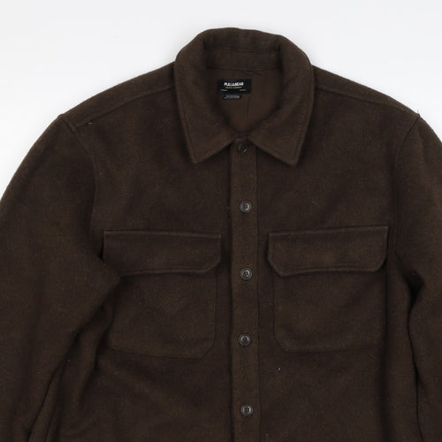 Pull&Bear Women Brown UK 12 Basic Button-Up Wool Blend Jacket