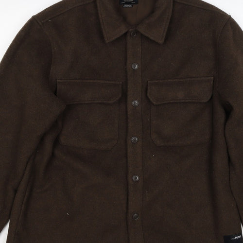 Pull&Bear Women Brown UK 12 Basic Button-Up Wool Blend Jacket