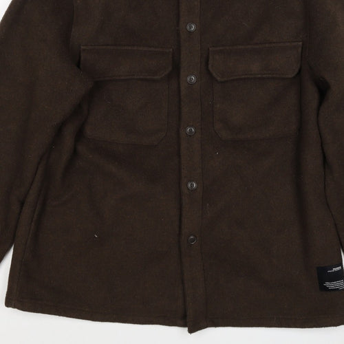 Pull&Bear Women Brown UK 12 Basic Button-Up Wool Blend Jacket