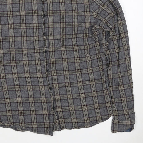 Blend Denim Men’s Grey Plaid Cotton Flannel Button-Down Shirt Size L