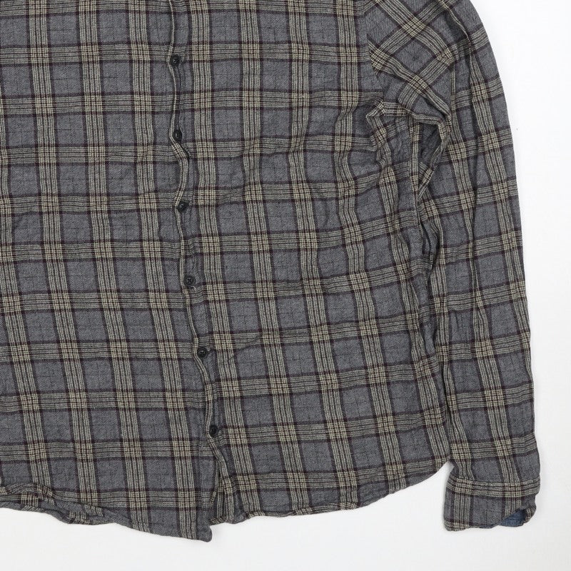 Blend Denim Men’s Grey Plaid Cotton Flannel Button-Down Shirt Size L