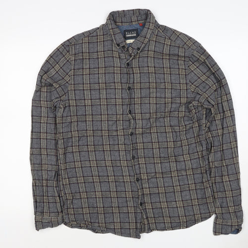 Blend Denim Men’s Grey Plaid Cotton Flannel Button-Down Shirt Size L