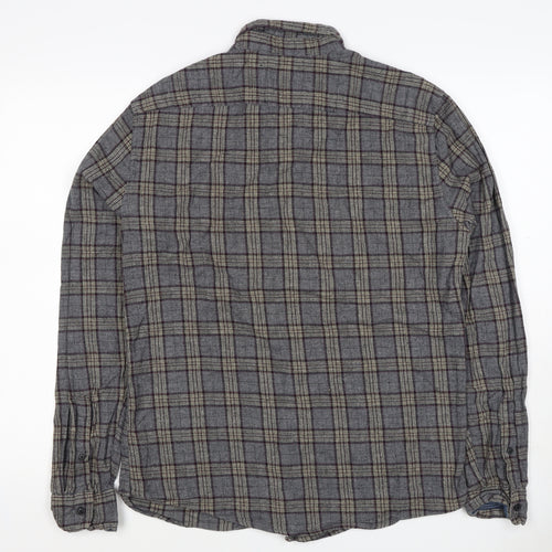 Blend Denim Men’s Grey Plaid Cotton Flannel Button-Down Shirt Size L