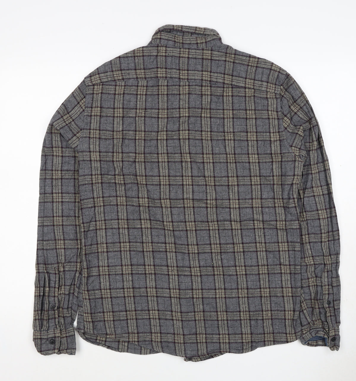 Blend Denim Men’s Grey Plaid Cotton Flannel Button-Down Shirt Size L