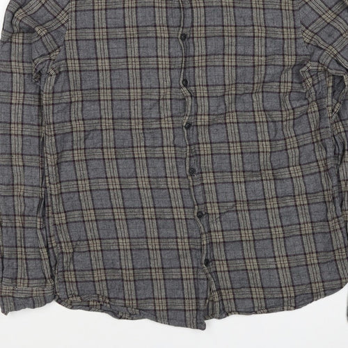 Blend Denim Men’s Grey Plaid Cotton Flannel Button-Down Shirt Size L