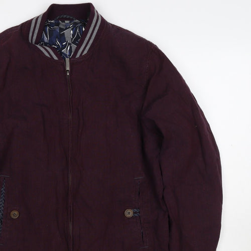 Ted Baker Men’s Red Linen Cotton Bomber Jacket XL Full Zip