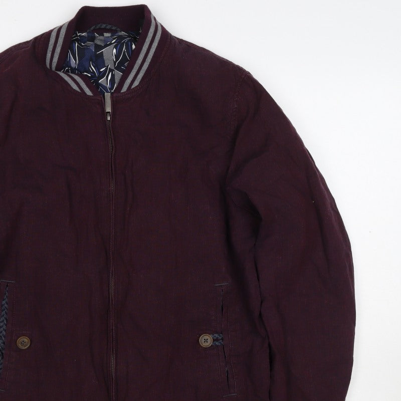 Ted Baker Men’s Red Linen Cotton Bomber Jacket XL Full Zip