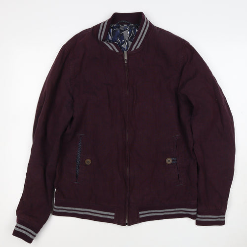 Ted Baker Men’s Red Linen Cotton Bomber Jacket XL Full Zip