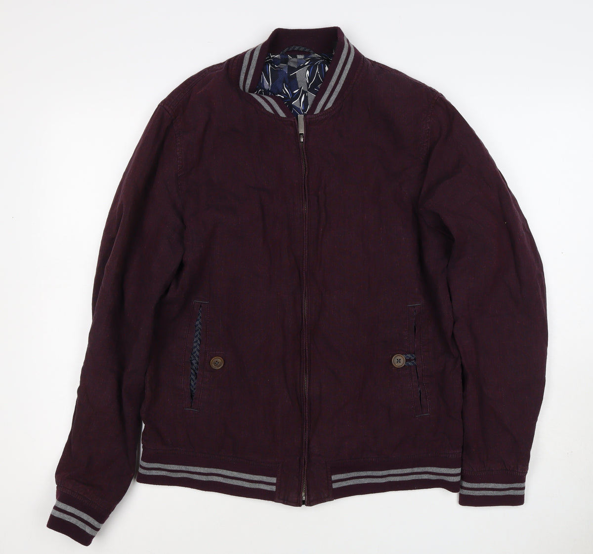 Ted Baker Men’s Red Linen Cotton Bomber Jacket XL Full Zip