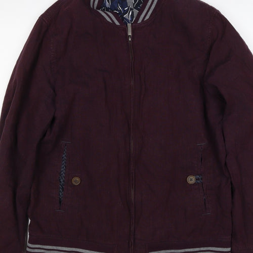Ted Baker Men’s Red Linen Cotton Bomber Jacket XL Full Zip