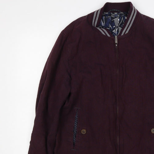 Ted Baker Men’s Red Linen Cotton Bomber Jacket XL Full Zip
