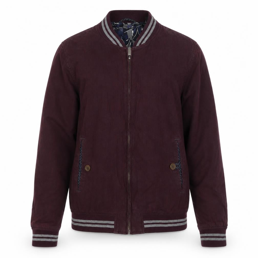 Ted Baker Men’s Red Linen Cotton Bomber Jacket XL Full Zip