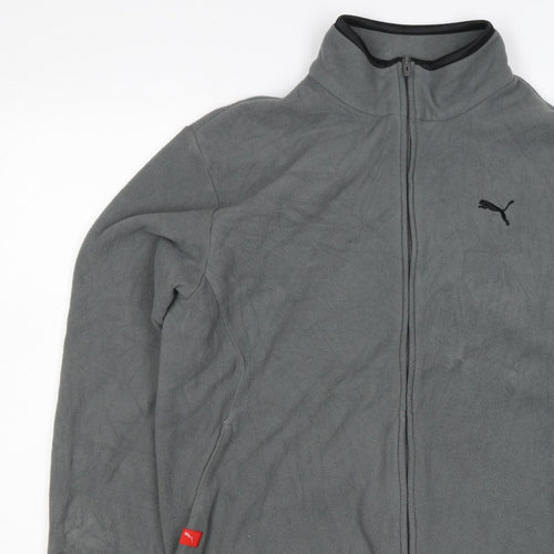 Puma Men's Grey M Full Zip Fleece Jacket Stand-Up Collar Sports Logo