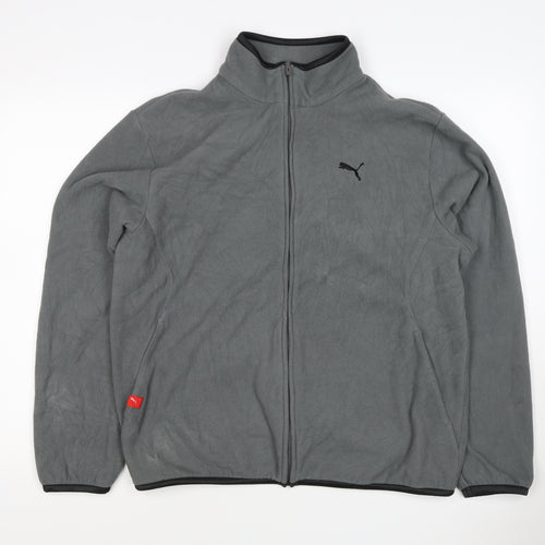 Puma Men's Grey M Full Zip Fleece Jacket Stand-Up Collar Sports Logo