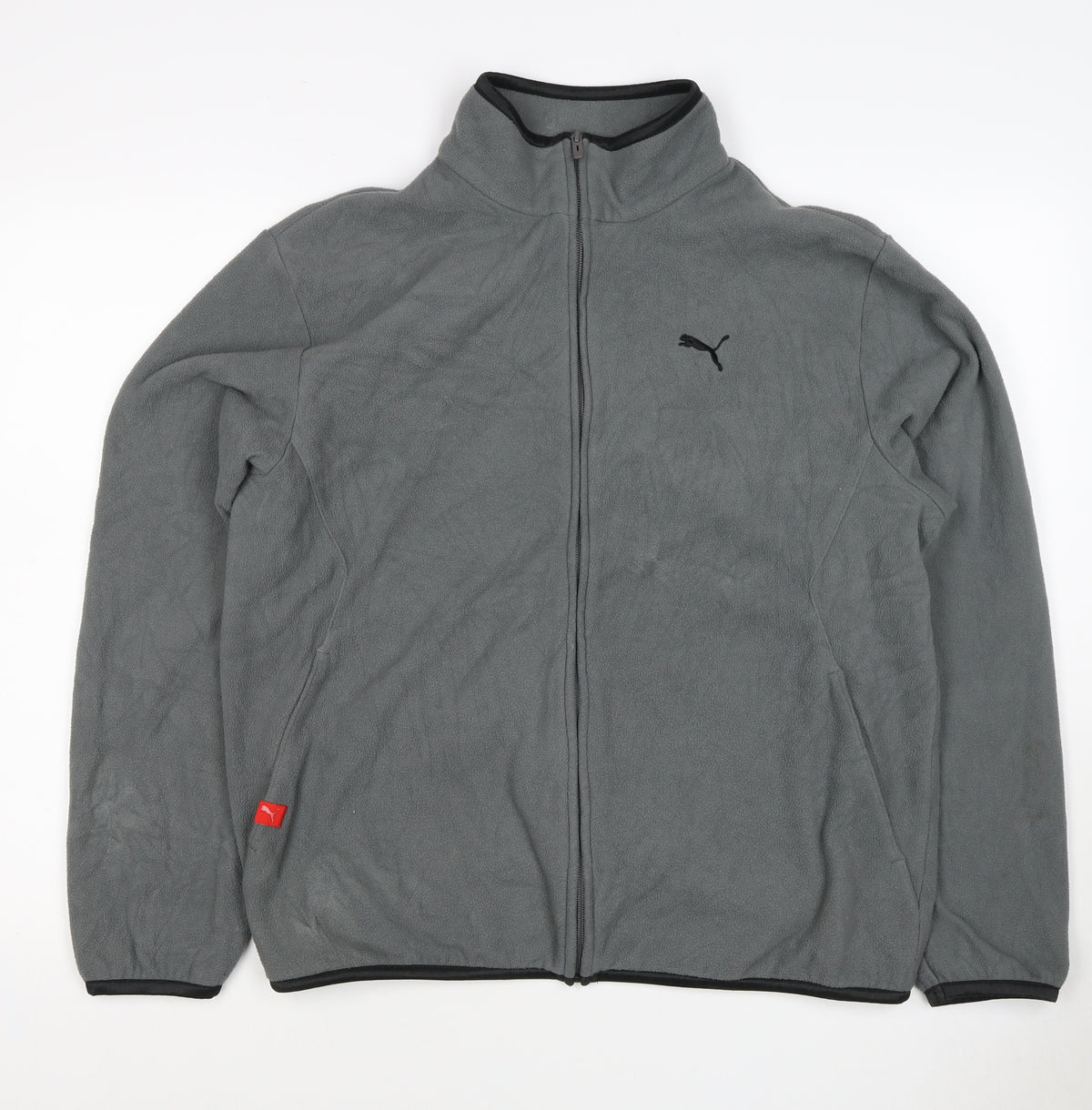 Puma Men's Grey M Full Zip Fleece Jacket Stand-Up Collar Sports Logo