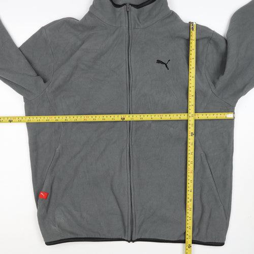 Puma Men's Grey M Full Zip Fleece Jacket Stand-Up Collar Sports Logo