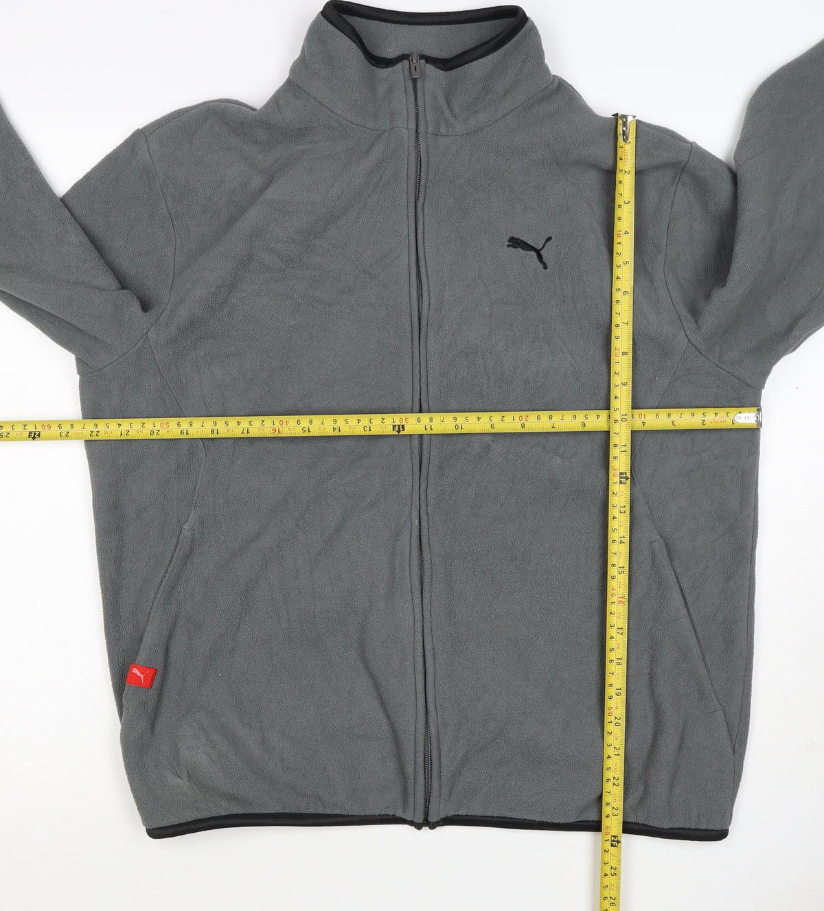 Puma Men's Grey M Full Zip Fleece Jacket Stand-Up Collar Sports Logo